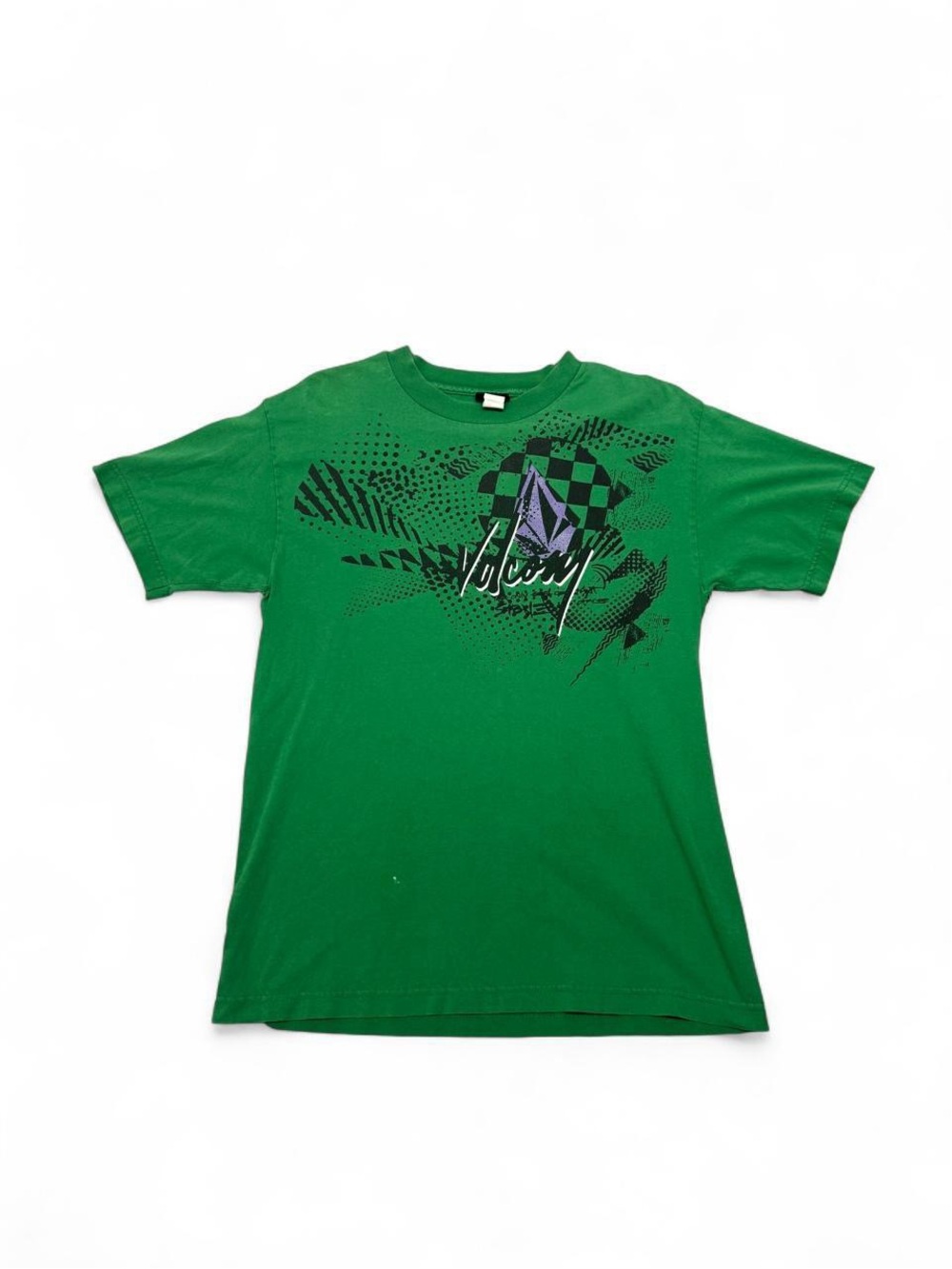 Y2K VTG Volcom double sided script stone logo tee green M mens READ 2000s